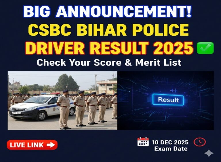 CSBC Bihar Police Driver Result 2025 Announced