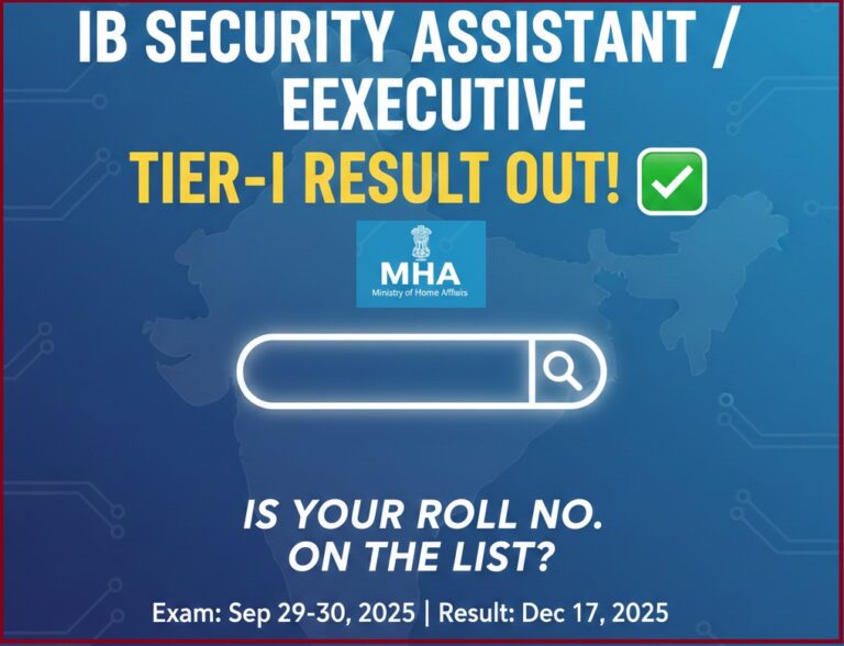 IB Security Assistant/ Executive Result 2025 Declared